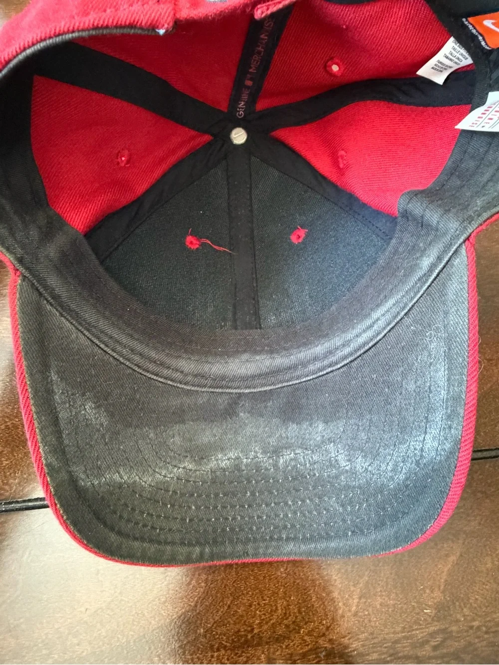 Nike Red and Black Baseball Hat Interior Label Detail